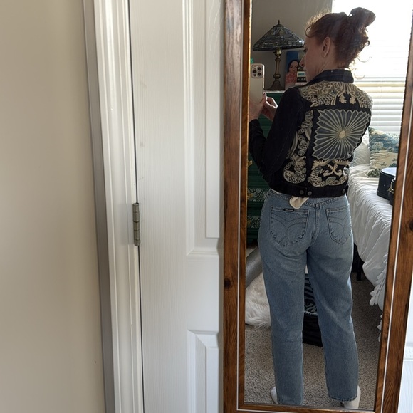 Embroidered Black Jean Jacket size XS - Picture 4 of 10